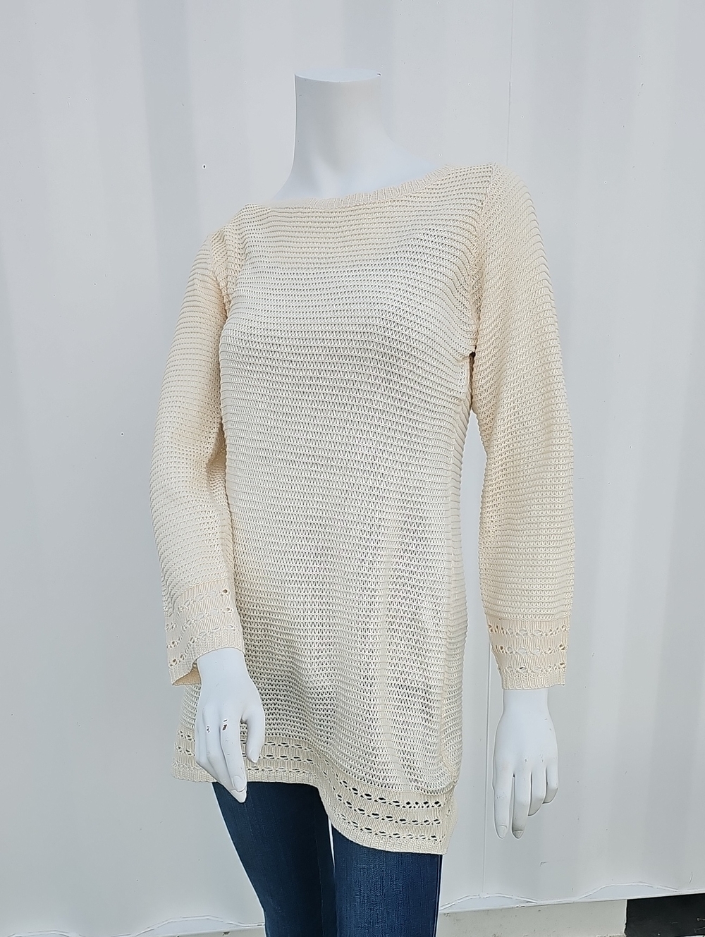 CUPSHE Cream Crochet Knit Long Sleeve Sweater Size Medium